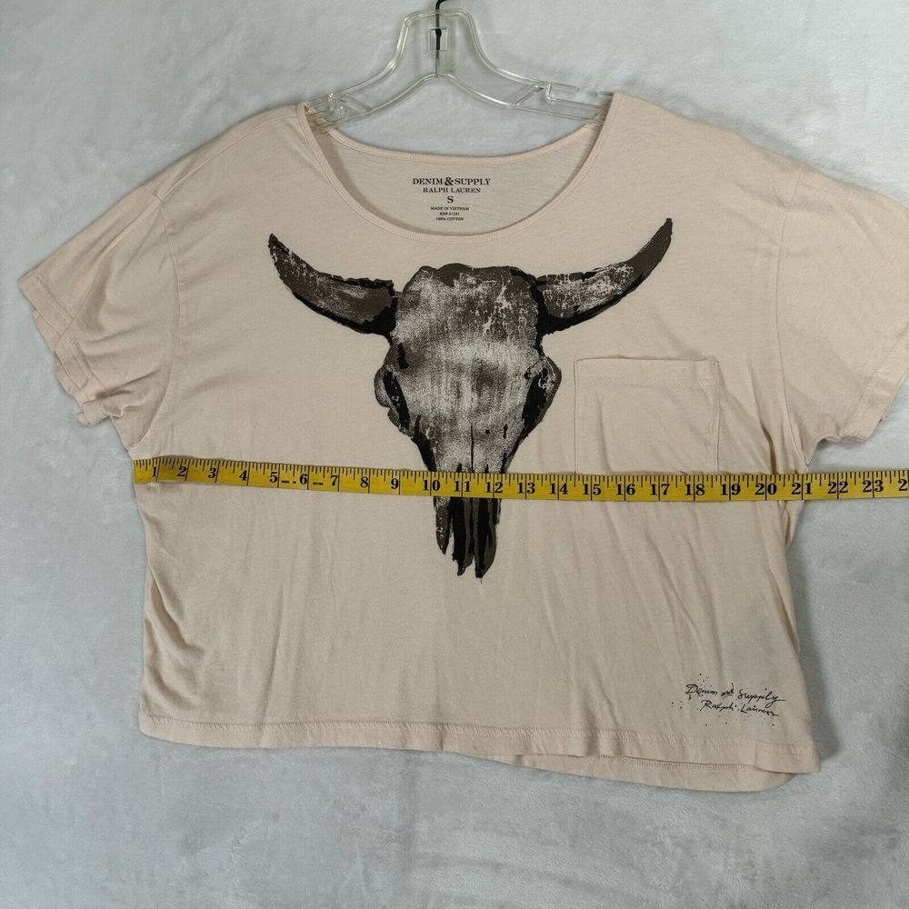 Denim & Supply Ralph Lauren Cream Crop Top with Black Graphic - Picture 7 of 11